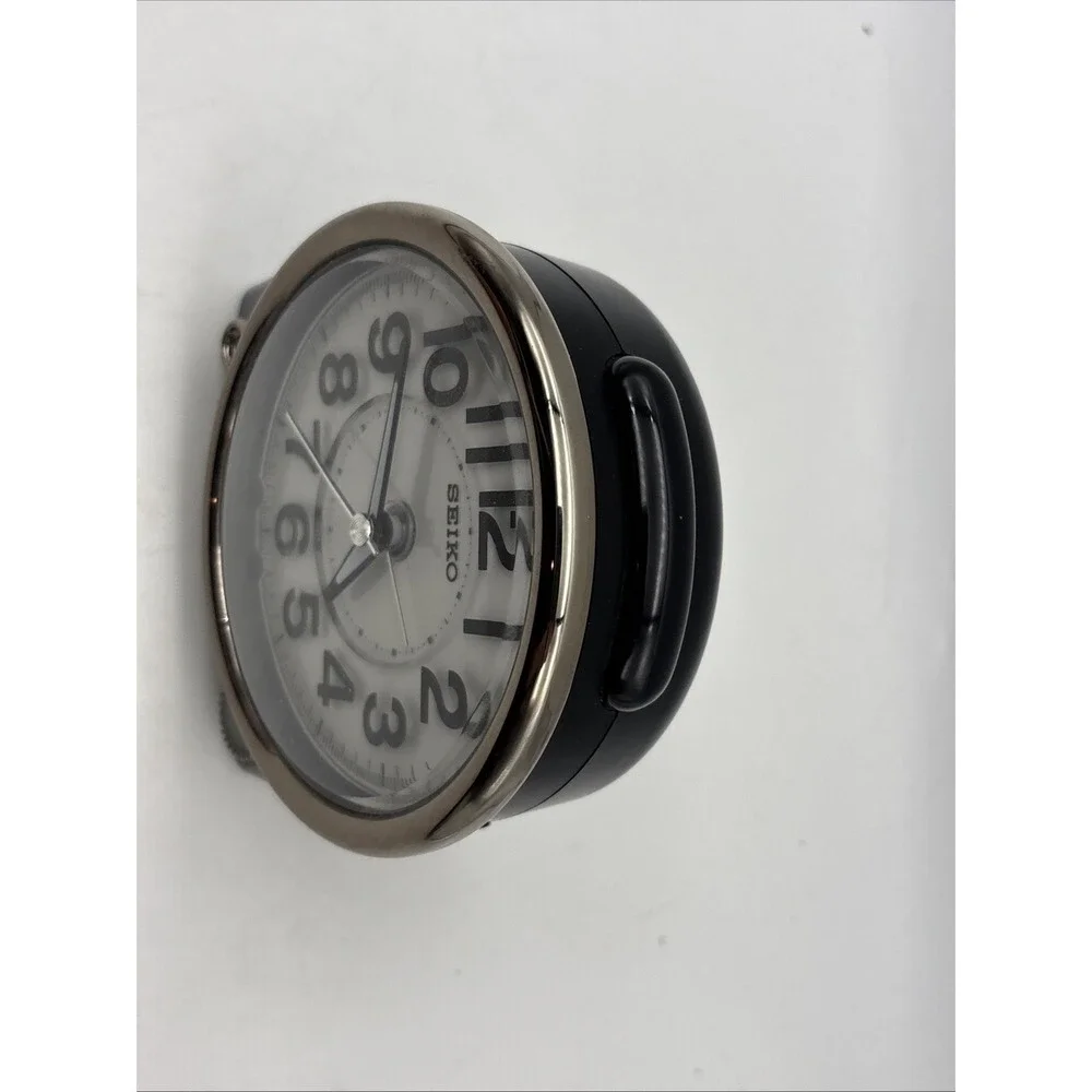 Seiko alarm Clock battery analog desk light 12 hour travel black plastic